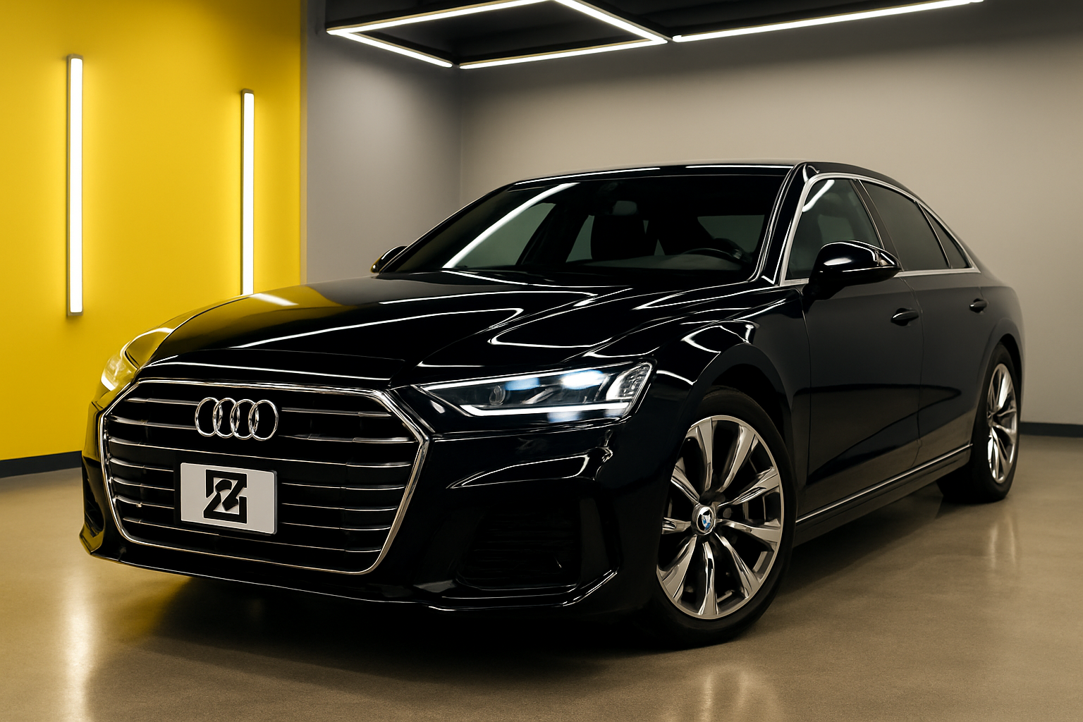 Premium paint correction and detailing on luxury Audi vehicle showing glossy finish